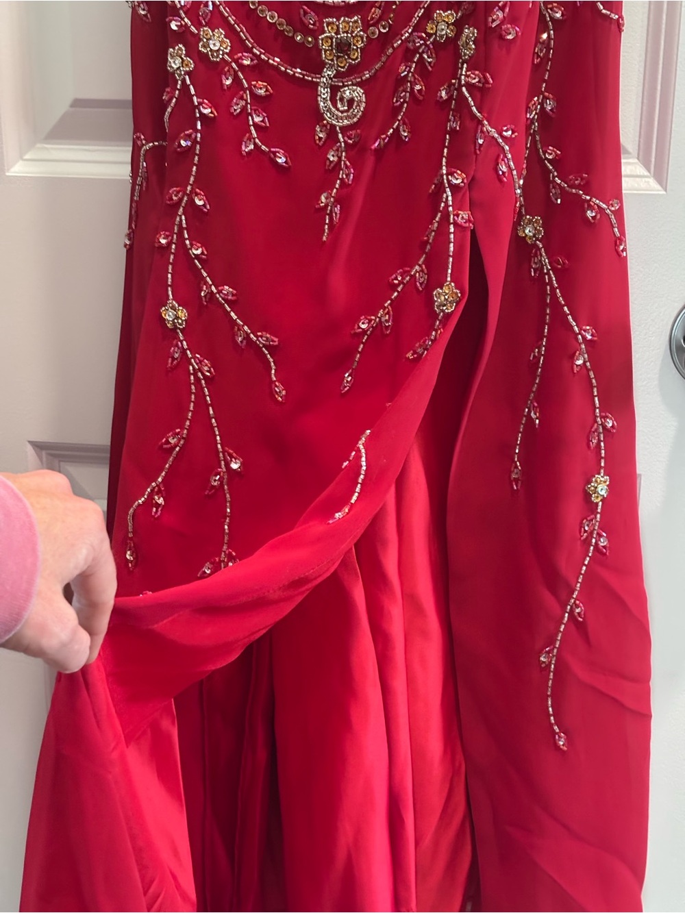 Riva Designs Beaded Strapless Red Evening Gown - Picture 3 of 16